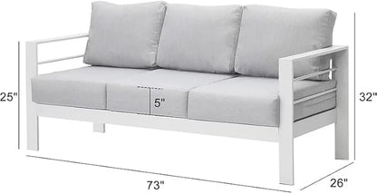 Kiss the Water Outdoor Couch Aluminum Patio Furniture Sofa, 3 Seat All-Weather Metal Patio Couch with 5" Thick and Soft Cushion and Wide Arm, Outdoor Sofa for Balcony, Porch