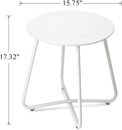 danpinera Outdoor Side Tables with Flower Cut Outs, Weather Resistant Steel Patio Side Table, Small Round Outdoor End Table Metal Side Table for Patio Yard Balcony Garden White