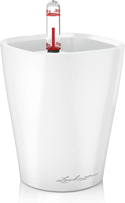 Lechuza MINI-DELTINI Cream White High Gloss, Self-Watering Small Indoor Planter, H5.1 L3.9 W3.9, 0.4L in