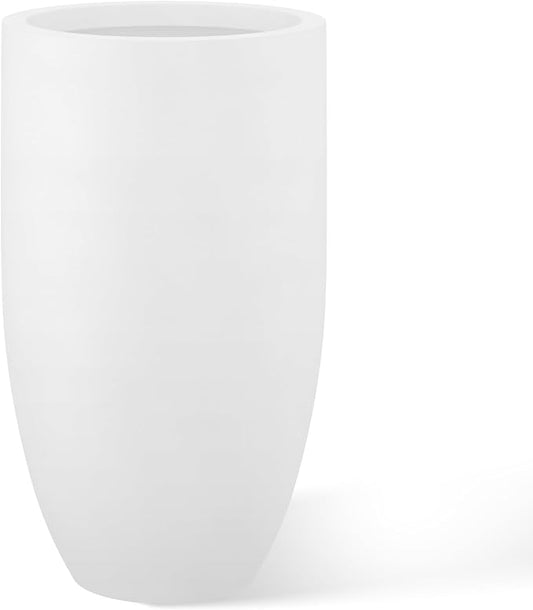 Kante 24 Inch Tall Round Concrete Planter, Large Indoor Outdoor Plant Pots with Drainage Hole and Rubber Plug, Modern Decorative Garden Pots for Home Patio Porch, White