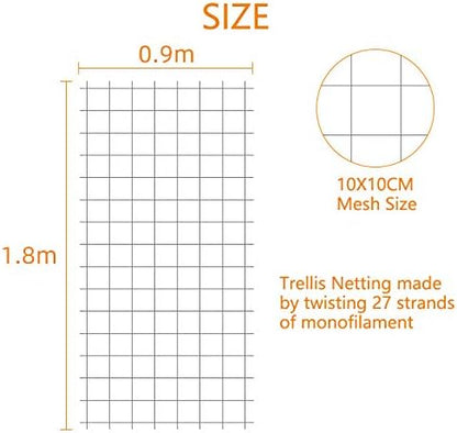 Pack of 2 Cucumber Tomato Trellis Netting, Heavy Duty Garden Netting for Climbing Plants Support, Pea, Grape, Bean, Fruit, Vegetables - 4" Mesh Size, 3Ft x 6Ft