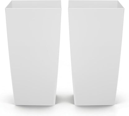 VEVOR 30 inch Tall Planters for Outdoor Plants Set of 2, White Tall Planter for Indoor Plants, Modern Large Planters for Front Porch Patio Balcony, Plant Container Flower Pots with Built-in Drainage