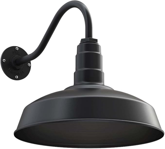 Wall Light with Matte Black Steel Dome, 16-Inch Farmhouse Barn Style