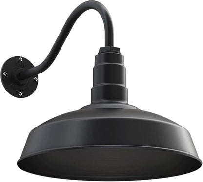 Wall Light with Matte Black Steel Dome, 16-Inch Farmhouse Barn Style