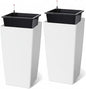 30 Inch Tall Self Watering Planters Set of 2, Outdoor Plant Pots with Automatic Watering System, Water Level Monitor, Drainage, Wheels & Inner Bucket, for Front Porch & Indoor Plants White