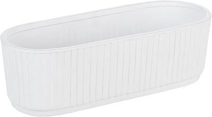 MyGift 12 Inch Ceramic Succulent Planter, Oval Matte White Planter Pot, Indoor Plants Flower Herb Garden Pot Window Box