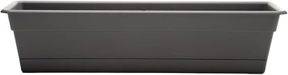 Bloem Dura Cotta Window Box Planter: 24" - Charcoal - with Tray, Weatherproof Resin Box, Removable Tray for Indoor & Outdoor Use, Gardening, 3 Gallon Capacity