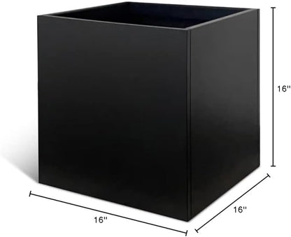 Galvanized Steel Planter Box Black Metal Planter 16Inch Square Indoor Outdoor Planters Cube Steel Heavy Duty Powder Coating Modern Commercial Residential for Patio, Yard, Garden