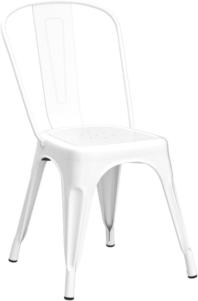 Patio Dining Chairs Matte White Metal Farmhouse Stackable Set of 4