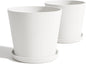 Wide Planters for Outdoor Plants, Extra Large Indoor Flower Pots for Garden, Front Porch, Patio - Round Resin Planter Set of 2 (White, 16 inch - 2 Pack with Saucers)