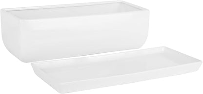 Vencer 14 Inch Rectangular Modern Minimalist Ceramic Succulent Planter Pot - Window Box with Saucer,Office Desktop Potted Stand,White,VF-0173W