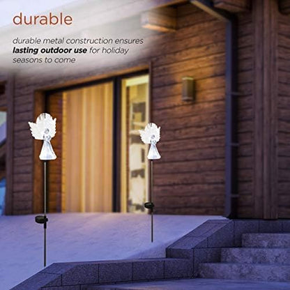 Alpine Corporation 37”H Outdoor Solar Angel Garden Stakes with Fiber Optic Wings and LED Lights (Set of 2)
