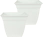 The HC Companies 10 Inch Eclipse Square Planter Pots with Drainage Holes & Attached Saucer, Lightweight UV-Resistant Plastic Indoor Outdoor Planters, 2-Pack Flower Pots for Garden & Home Decor, White