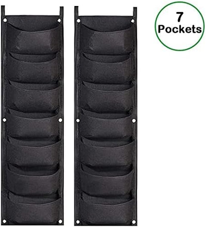 LITLANDSTAR Hanging Planter Bags, 2 Pack 7 Pocket Hanging Vertical Wall Planter Planting Grow Bags Outdoor Indoor Gardening Vertical Greening Flower Container (Black)