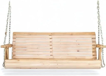 VINGLI Upgraded Patio Wooden Porch Swing for Courtyard & Garden, Heavy Duty 880 LBS Swing Chair Bench with Hanging Chains for Outdoors (Natural, 4 FT)