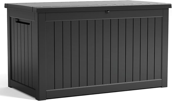 Deck Box 230 Gallon Black Resin Patio Storage Bench