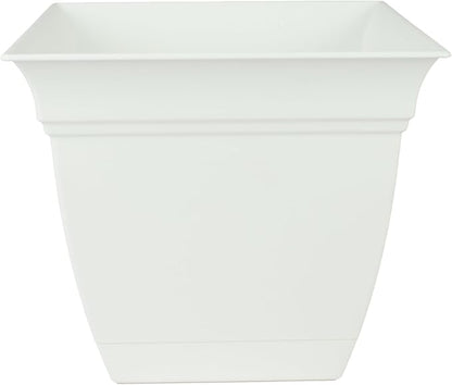 The HC Companies Eclipse Square Plastic Planter w/Attached Saucer - Outdoor & Indoor Plant Pot with Drainage Holes - Lightweight, UV-Resistant Plastic Pots for Plants (6" White, Pack of 1)