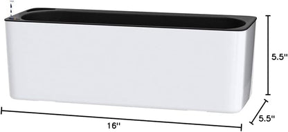 Fasmov 2 Pack Rectangle Self Watering Planter with Water Level Indicator, 16x 5.5 Inch Window Gardening Box, Decorative Planter Pot for All House Plants Flowers Herbs, Decorative Planter Pot