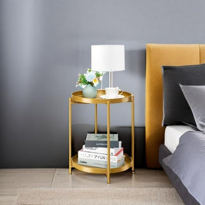 danpinera 2-Tier End Table, Outdoor Side Table Metal Round Side Table - Image 7