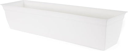 The HC Companies Indoor Outdoor 30 Inch Eclipse Series Window Flower Garden Ornamental Planter Box with Removable Attached Saucer, White (2 Pack)