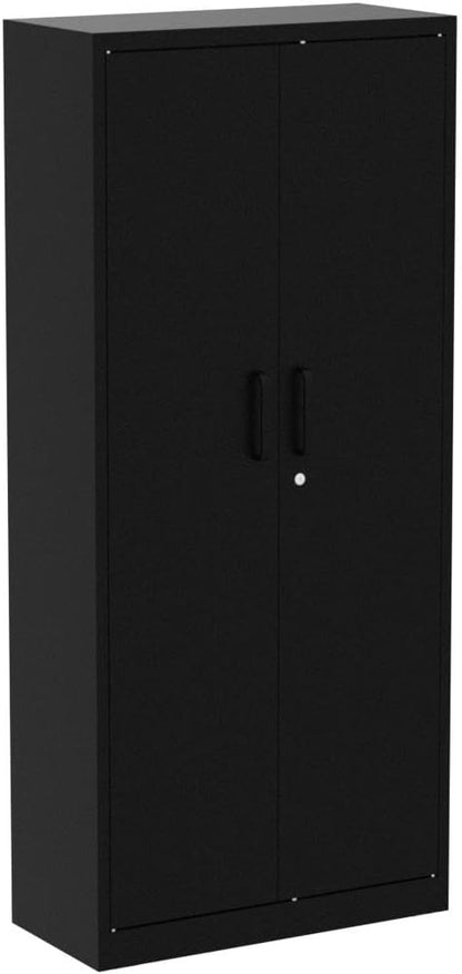 Yizosh Metal Garage Storage Cabinet with 2 Doors and 5 Adjustable Shelves - 71" Steel Lockable File Cabinet,Locking Tool Cabinets for Office,Home,Garage,Gym,School (Black)