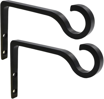 Hanging Plant Bracket 6inch Metal Plant Hook Shepherds Hook Decorative Wall Plant Hanger for Hanging Lanterns, Bird Feeder, Flower Basket, Home Decor Indoor & Outdoor 2 Pack (Black)
