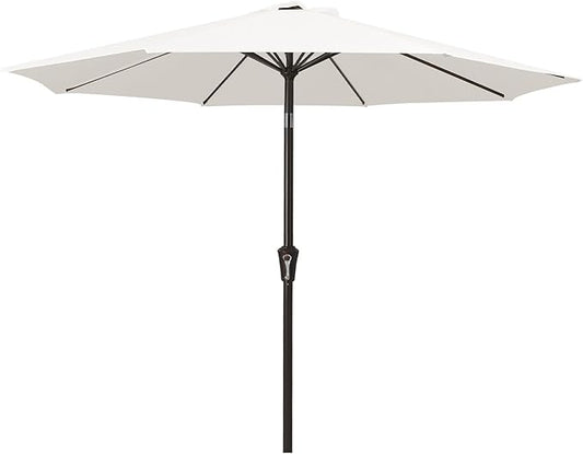MEWAY 9ft Patio Umbrella Outdoor Table Umbrellas with Push Button Tilt and Crank, Market Umbrella 8 Sturdy Ribs for Deck, Garden, Pool and Backyard, Off-white