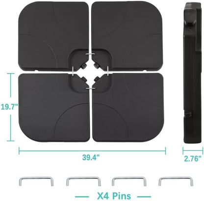 VECELO 4-Piece Heavy-Duty Cantilever Offset Patio Umbrella Base/Stand Outdoor, Square Plate Set with Lock Pins, Easy-Fill Spouts for Water/Sand, for Garden, Backyard and Poolside, Black