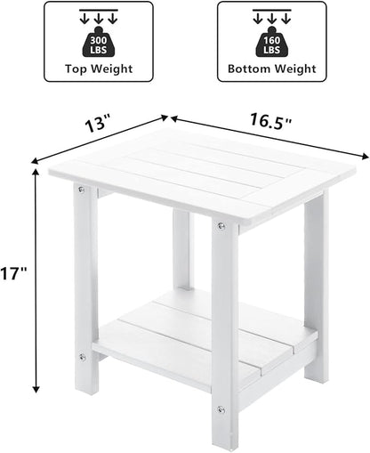 Double Adirondack Outdoor Side Table Weather Resistant, Patio Rectangular End Table for Adirondack Chair, White