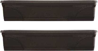 Southern Patio 36 Inch Rectangular Indoor Outdoor Medallion Hanging Windowsill Garden Box Planter, Black (2 Pack)