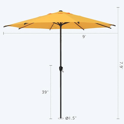 Abba Patio 9FT Lyon Outdoor Patio Umbrella Outdoor Table Umbrella with Crank Market Umbrella 8 Sturdy Ribs UV Protection Waterproof and Push Button Tilt for Garden Deck Backyard Pool,Yellow