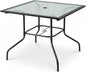 Tangkula 35 Inch Patio Dining Table with Tempered Glass Top, Square 4-Person Outdoor Bistro Table with 1.5" Umbrella Hole & Sturdy Metal Frame, Patio Dining Table for Backyard, Lawn, Deck & Poolside