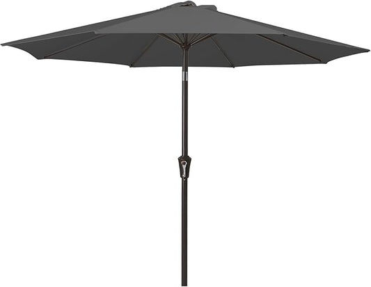 MEWAY 9ft Patio Umbrella Outdoor Table Umbrellas with Push Button Tilt and Crank, Market Umbrella 8 Sturdy Ribs for Deck, Garden, Pool and Backyard, Gray