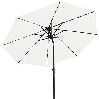 JEAREY 9FT Outdoor Patio Umbrella with Solar Lights, LED Lighted Pool Umbrella with Tilt and Crank, Outdoor Table Umbrellas for Deck, Yard & Market (Cream White)