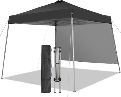 Canopy Tent, 10X10 FT Pop Up Canopy Outdoor Tent Slant Legs with Carrying Bag, Portable Gazebo Shelter - 8X8 FT Canopy Cover (Black with 1 Sidewall)