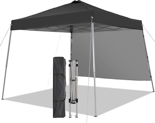Canopy Tent, 10X10 FT Pop Up Canopy Outdoor Tent Slant Legs with Carrying Bag, Portable Gazebo Shelter - 8X8 FT Canopy Cover (Black with 1 Sidewall)