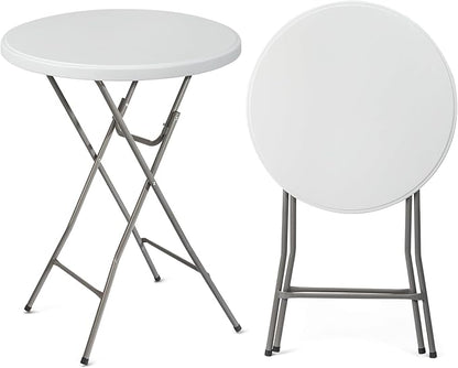 VINGLI 32" Plastic Folding Round Table Bar Height, HDPE Matrial with Gray Metal Finish, High Top Table for Outdoor Party, Cafes, Restaurants, Backyard, Dining Room, Wedding Event,1 Pack, White