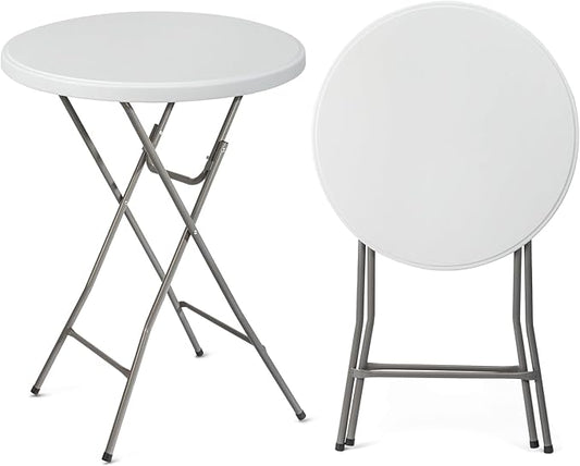 VINGLI 32" Plastic Folding Round Table Bar Height, HDPE Matrial with Gray Metal Finish, High Top Table for Outdoor Party, Cafes, Restaurants, Backyard, Dining Room, Wedding Event,1 Pack, White