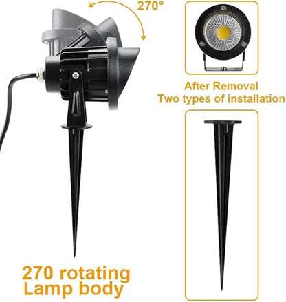 Romwish 120V LED Landscape Spotlights, 10W Outdoor Spotlights for Yard, 3000K Warm White, 120V AC Spot Light with Ground Spike, Waterproof Landscape Lighting for House Garden Lawn Decorative - 2 Pack