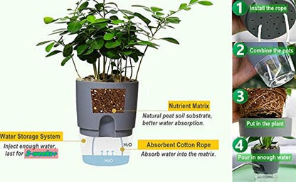Self Watering Planter for Indoor Plants, 2 Pack 9.3 Inch Flower Pot Modern Decorative Plastic Planter with Extra Large Water Storage for All House Plants, Flowers, Herbs(White)