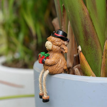2-piece set Highland Cow Pot Huggers for Planters, Climbing Highland Cow Flower Pot Hugger, Hanging Plant Decorations for Pots, Cute Plant Pot Decorations for Home Garden Yard (Long-legged Highland)