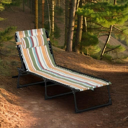 Outsunny Folding Chaise Lounge Chair, Patio Sun Tanning Chair, Outdoor Chaise Lounger with 4-Position Reclining Back, Breathable Mesh Seat for Beach, Poolside, Yard, Rainbow Striped