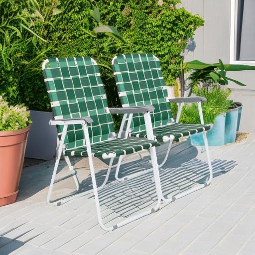 Folding Lawn Chairs, Set of 4, Dark Green Metal Frame