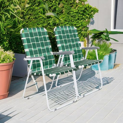 Folding Lawn Chairs, Set of 4, Dark Green Metal Frame