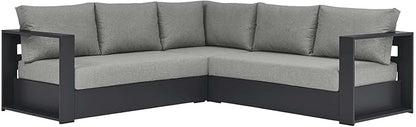 Modway Tahoe Aluminum 3-Piece Outdoor Patio Furniture Gray, Modular Sectional Sofa Set with Weather-Resistant Cushions, Ideal for Deck, Backyard Poolside