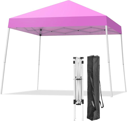Canopy Tent, 10X10 FT Pop Up Canopy Outdoor Instant Tent Slant Legs with Carrying Bag, Portable Gazebo Shelter for Patio Deck Garden and Beach - 8X8 FT Canopy Cover (Pink)