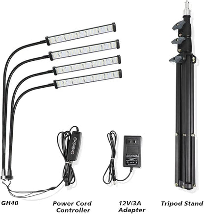 GHodec Grow Light with Stand, 200W 6000K Full Spectrum Gooseneck Floor Plant Light for Indoor Plants Growing,5 Dimmable Levels & Auto On/Off Timer, Tripod Stand Adjustable 15-48 in