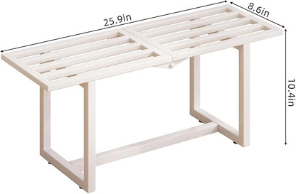 Modern Outdoor Plant Stand for Indoor Corner, Foldable Metal Plant Display Shelf for Multiple Pots,Mid Century Slatted Bench for Garden, Patio Load Bearing 330 lbs 26" L x 10.4" H x 8.6" W 2 Pack White