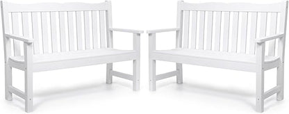 Stoog Outdoor Benches Set of 2, All-Weather HIPS Plastic Garden Bench with 800lb Capacity, Never Fade or Rot, Used for Patio, Porch, Backyard and Park, White