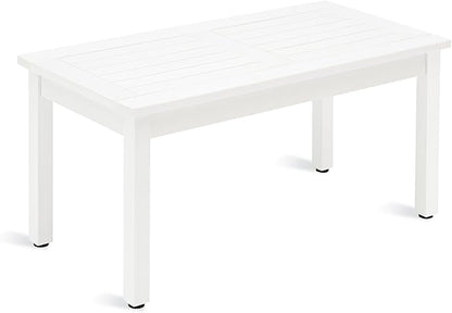 LUE BONA Outdoor Coffee Table Rectangle, HDPS Patio Coffee Tables for Outside, All Weather Patio Coffee Table with Slatted Tabletop for Deck, Garden, Balcony, Indoor or Outdoor Use, White